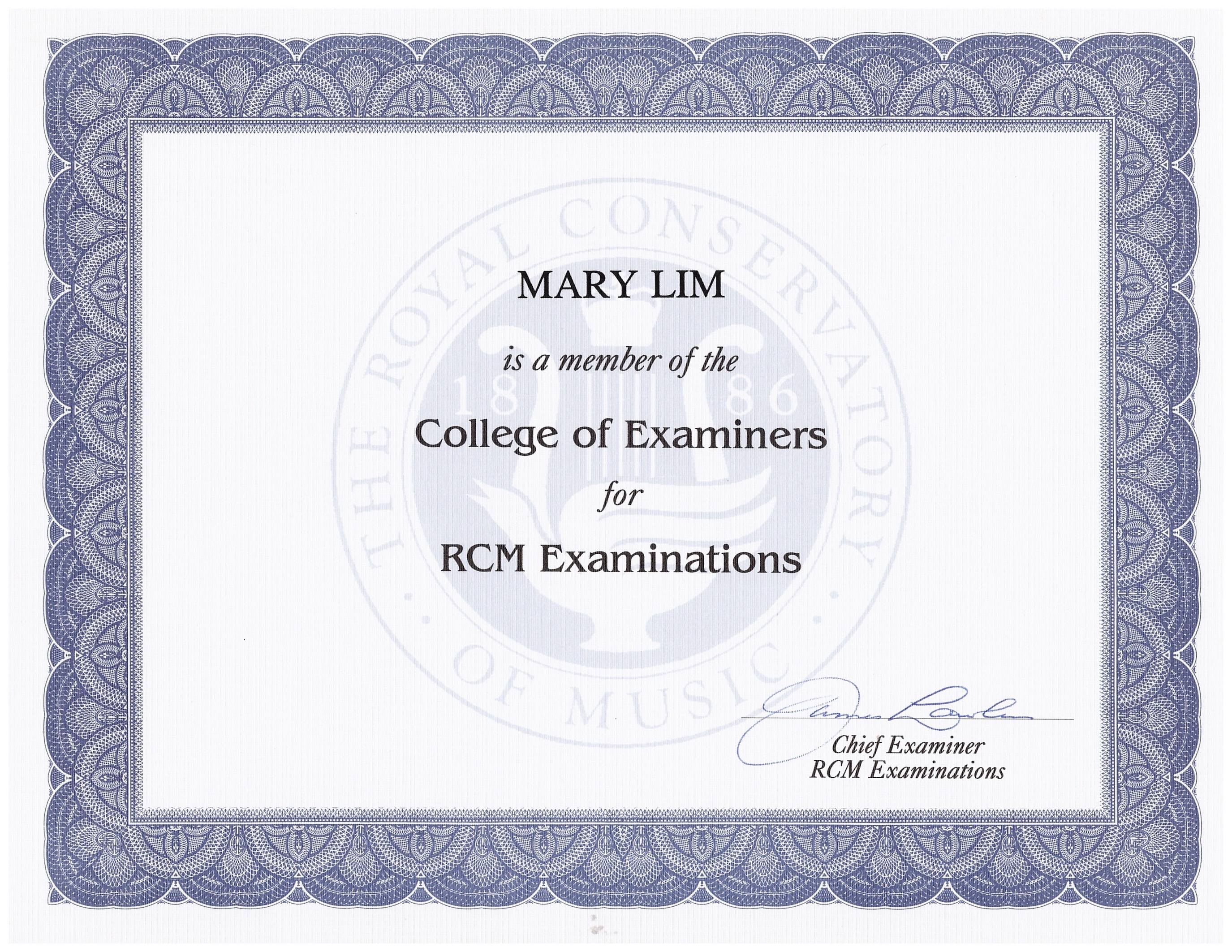 RCM Examiner Certificate